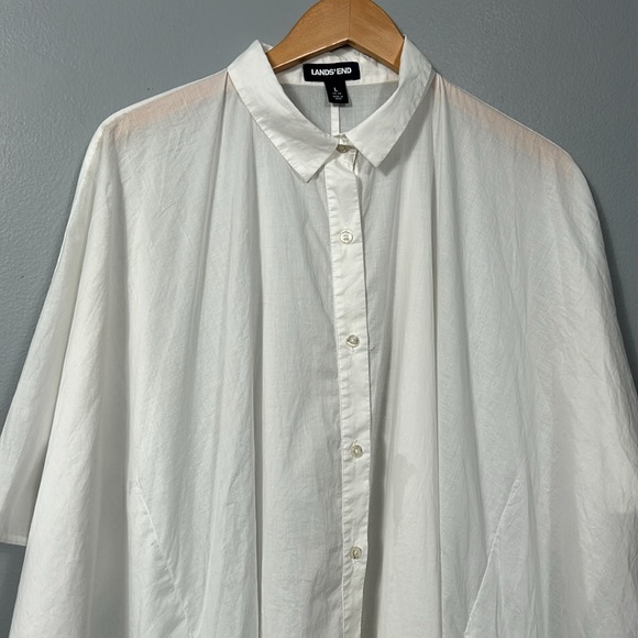 Land’s End Womens White Spread Collar Kaftan Sleeve Button-Up Shirt Size L 14-16 - Picture 7 of 16